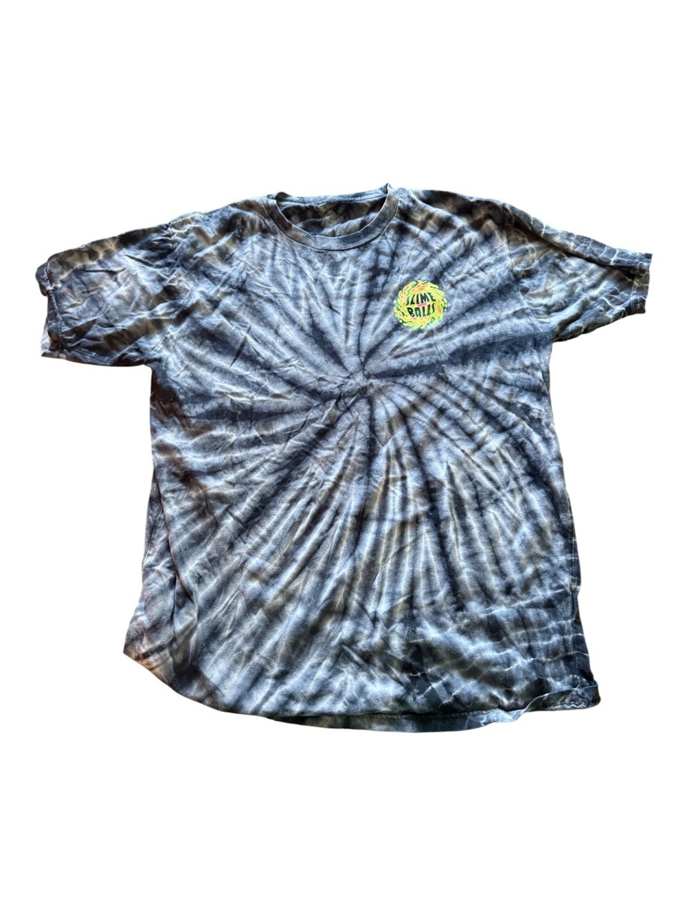 Santa Cruz Skateboards Black & Gray Spiral Tie-Dye Tee with Lime Chest Logo
